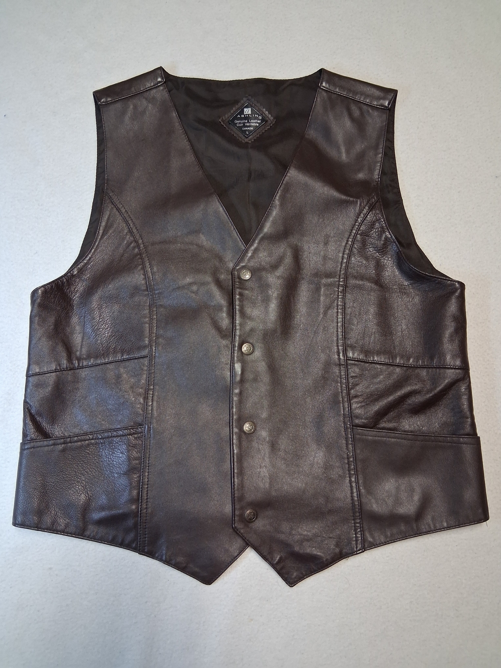 Men's Brown Genuine Leather Button-Front Vest - Classic V-Neck